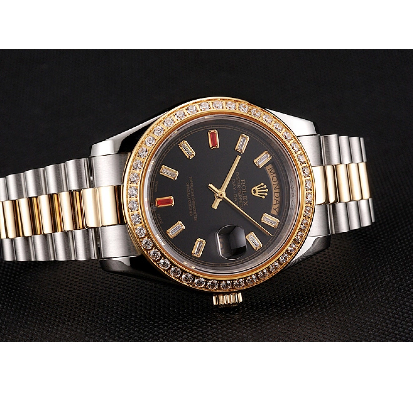 Rolex copies cheap Diamonds Bracelet Tone Swiss 1454105 Black Dial Rubies And Two Rolex Day-Date 0818